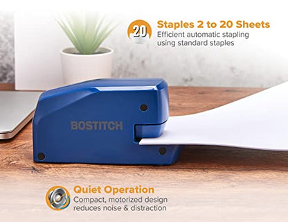Bostitch Office Portable Electric Stapler, 20 Sheets, AC or Battery Powered, Includes 1250 Staples, Blue - color: Blue
