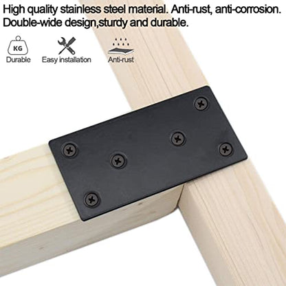 20Pack 4x2 Inch Black Flat Mending Plates Flat Bracket, Stainless Steel Mending Joining Plates Repair Fixing Bracket for Wood Furniture Fence - size: 100MM-Black