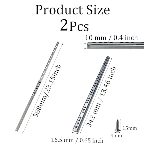 Metal Drawer Slides, 2Pcs Ball Bearing Drawer Slide Rails, Full Extension Side Mount Track, Smooth Quiet Glide for Cabinet, Kitchen, Dresser, File Cabinet, Heavy Duty Drawer Hardware 342mm - size: 342mm