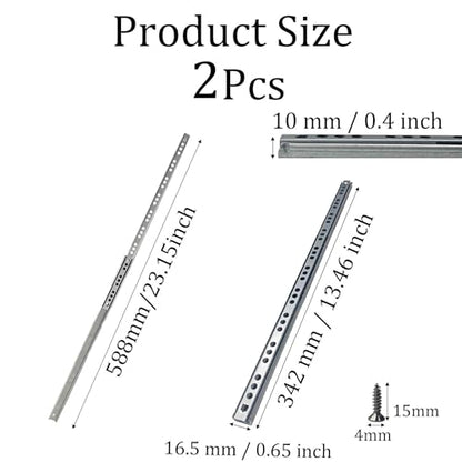 Metal Drawer Slides, 2Pcs Ball Bearing Drawer Slide Rails, Full Extension Side Mount Track, Smooth Quiet Glide for Cabinet, Kitchen, Dresser, File Cabinet, Heavy Duty Drawer Hardware 342mm - size: 342mm
