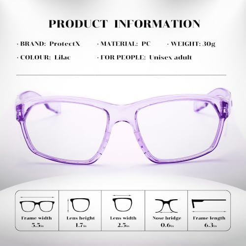 ProtectX Stylish Safety Glasses Anti-Fog Scratch Lilac Clear - color: Lilac