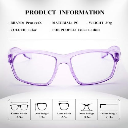 ProtectX Stylish Safety Glasses Anti-Fog Scratch Lilac Clear - color: Lilac