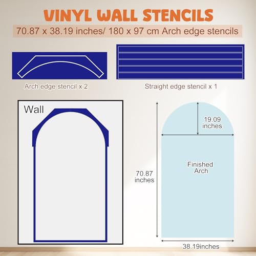 Fuutreo Arched Border Wall Stencils Kit for Painting Large Pattern on Classroom Wall, Vinyl Removable Edge Paint Stencil for Nursery, Bedroom Living Room Home Boho Decorations