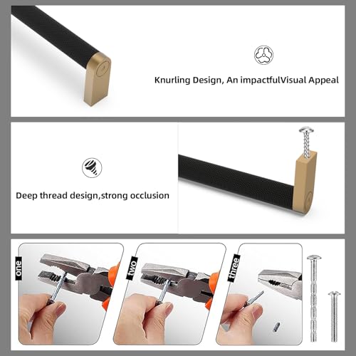 30 Pack Matte Black and Champagne Bronze Cabinet Pulls knurled 3 Inch Hole Centers Kitchen Cabinet Handles Black Drawer Pulls Dresser Handles - color: Black and Champagne, size: 3'' Hole Center(76mm)