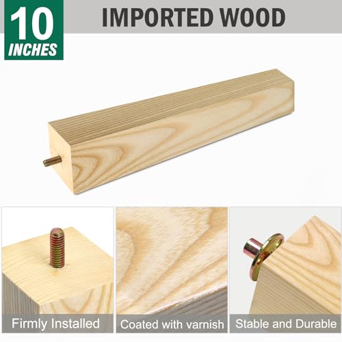 FoDau770 Square Furniture Legs 10 Inch, Ash Wood Legs with 5/16"-18 Bolts - size: 10 Inch