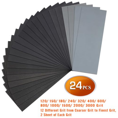 24PCS Sandpaper,Atosun Premium Wet Dry Waterproof Sand Paper - size: 24PCS