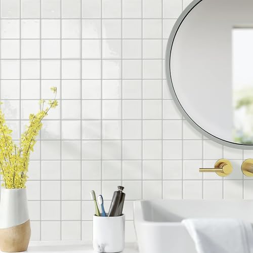 STICKGOO 10 Sheets Peel and Stick Backsplash - 9" x 9" 5D Adhesive Peel and Stick Tile Backsplash for Kitchen&Bathroom - color: White