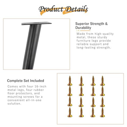 16 Inch Heavy Duty Metal Furniture Legs for Chairs Sofas & Cabinets