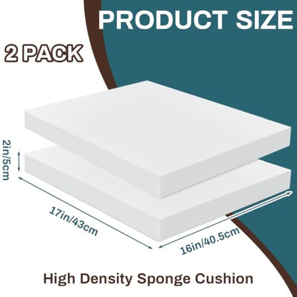 Frienda 2 Pack 2" x 16" x 17" Upholstery High Density Foam Square White - color: White, size: 2" X 16" X 17", style: Square