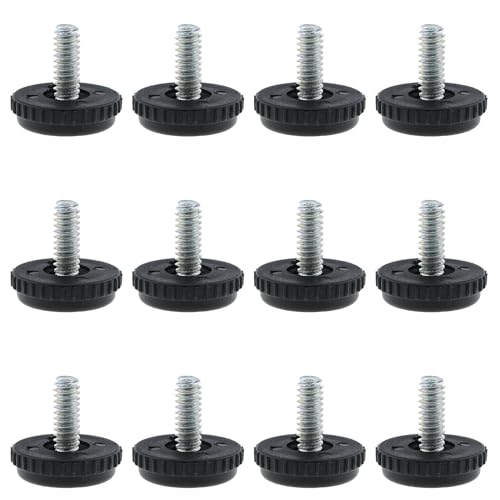MEETOOT 12PCS Screw in Threaded Furniture Leveler Furniture Leveling Feet 1/4-20 Furniture Adjustable Non Slip Feet for Furniture Table Chair Cabinet and Bathroom Cabinet
