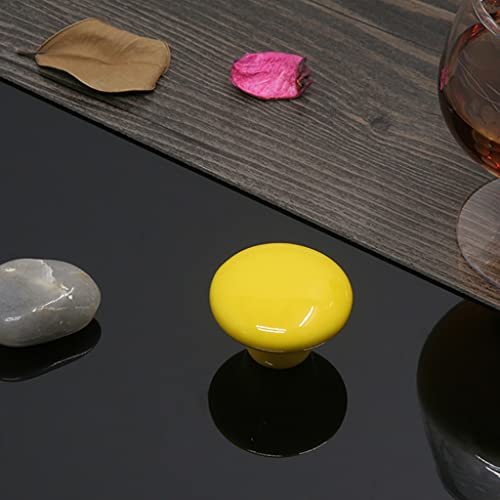 1.5" Large Mushroom Shape Glossy Ceramic Cabinet Knobs, 10Pcs Round Shape Cute Ceramic Drawer Knobs Kids Child Pulls Handles for Dressers Cupboard Wardrobe Dia. 1.5inch (Yellow, Dia. 1.5") - color: Yellow