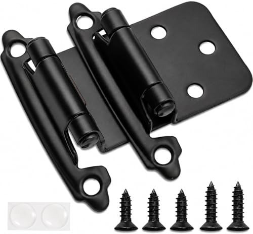 Decobasics 1/2" Overlay Matte Black Cabinet Hinges 50 Pack (25 Pair) Self Closing Bath & Kitchen Cabinet Hinges Black Flush Mount w/Door Bumpers & Upgraded Screws - color: Matte Black, size: 50 Pack