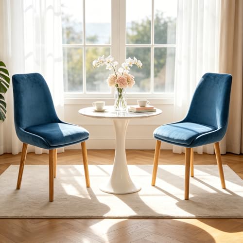 Dining Chairs Set of 2, Soft Fabric Upholstery Armless with Wood Legs Blue - color: Blue