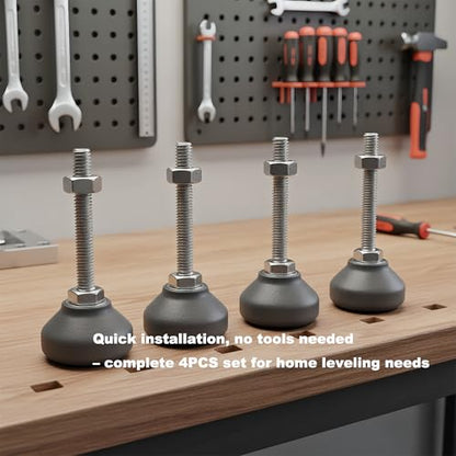 Adjustable M6 Furniture Leveling Feet 4PCS - 50mm Swivel Leg Levelers with Four-Claw Nuts, Anti-Skid Nylon Base & Stainless Steel Screws for Cabinets, Tables, Chairs, Workbench - 40kg Load Capacity
