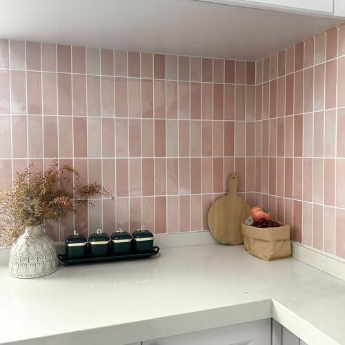 Alwayspon 12×12inch×10Pcs 2.5mm Thick Version Pink Marble Style 3D Vinyl Backsplash Tiles, Self-Adhesive Peel and Stick Wall Tile Stickers Stick on Subway Tiles for Kitchen Bathroom Wall - color: Pink