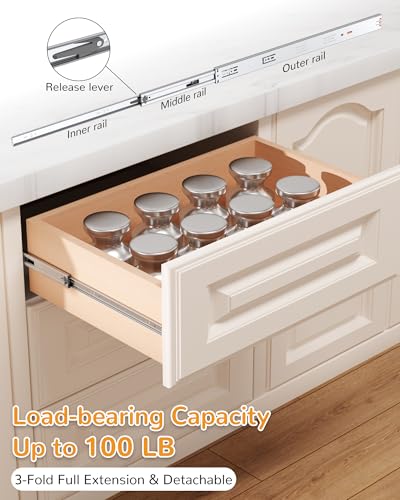 Chibery 6 Pairs 16 Inch Side Mount Soft Close Drawer Slides, Heavy-Duty Full Extension Kitchen Cabinet Drawer, 100LB Load Capacity, Slow Quiet Self Closing, Metal Ball Bearing Dresser Glides Runners