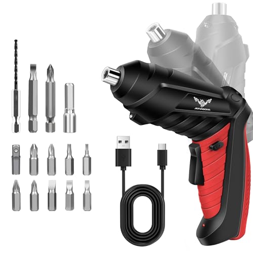 JENABOM 14 in 1 Electric Screwdriver Cordless 3.6V Small Power Drill Set - color: Red & Black