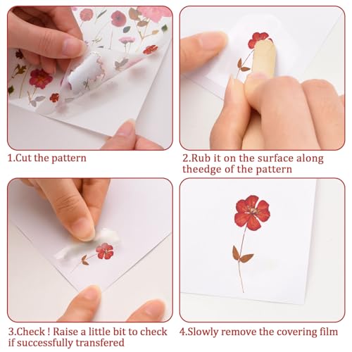 WANDIC 16 Sheets Rub On Transfer Stickers, Dry Flower Theme Decals Aesthetic Sticker for Scrapbook Journal Planner Album DIY Ctaft,4 * 6in - style: Dry Flower Theme