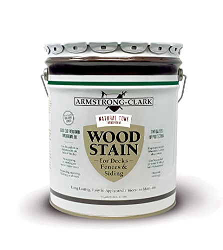 Armstrong-Clark Oil-Based Wood Stain for Decks, Fences, Siding, Logs & Outdoor Wood Surfaces | Penetrating Exterior Finish | Easy Maintenance (5 Gallons, Natural Tone - Lightly Tinted) - color: Natural Tone, size: 5 Gallon