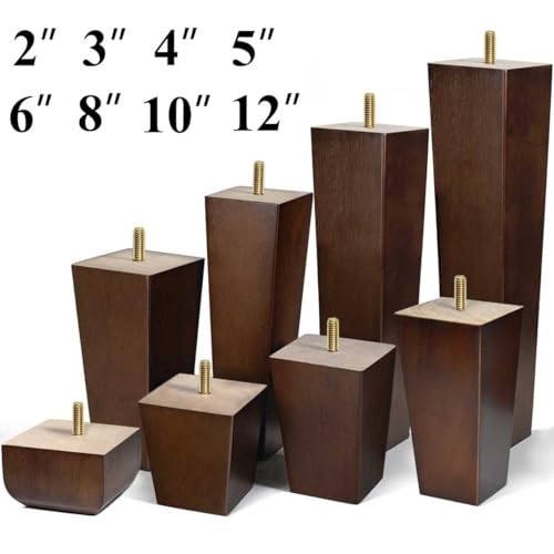 Sofa Legs Square Bed Feet 2 inch Wood Replacement Leg for Furniture Set of 4, Dark Brown - size: 2 inch (4pcs) Standard (With hanger bolt)