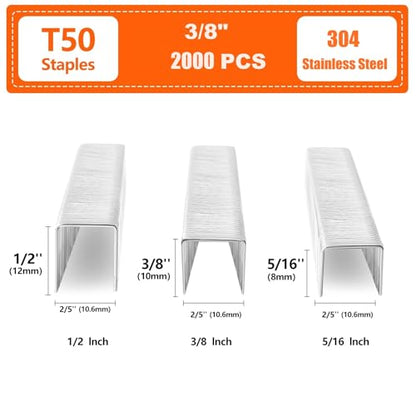 Heavy Duty T50 Staples 3/8 Inch 2000-Count 304 Stainless Steel - size: 3/8" - 2000 Count