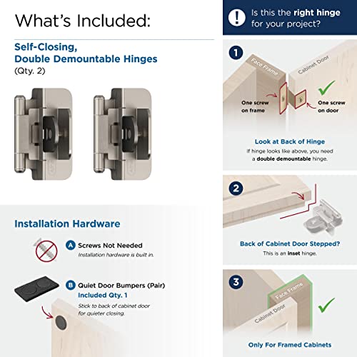 Amerock 1 Pair 3/8" Inset Satin Nickel Demountable Cabinet Hinge - color: Satin Nickel, size: 3/8 Inch (10 mm) Inset