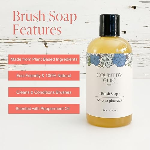 Paint Brush Cleaner - 100% Natural, 75% Organic Soap for Washing Paint Brushes & Conditioning Bristles - Peppermint Scented with Essential Oils - Easy Pour Cap - Best for Chalk Furniture Paint - 8 oz