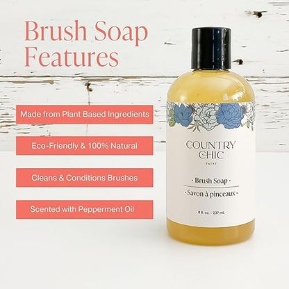 Paint Brush Cleaner - 100% Natural, 75% Organic Soap for Washing Paint Brushes & Conditioning Bristles - Peppermint Scented with Essential Oils - Easy Pour Cap - Best for Chalk Furniture Paint - 8 oz