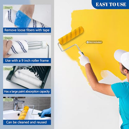 9 Inch Microfiber Paint Roller Covers, 3/8 Nap, 40 Pack - size: 9 Inch Paint Roller Kit, 40 Pack