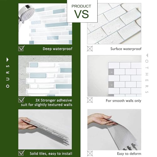 STICKGOO Thicker Peel and Stick Backsplash Tile for Kitchen and Bathroom - color: Blue,White