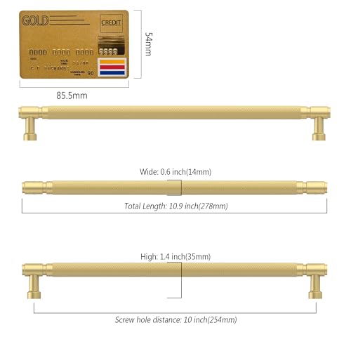 Amerdeco 10 Pack Brushed Gold knurled Cabinet Pulls 10" - color: Brushed Gold, size: 10" hole center