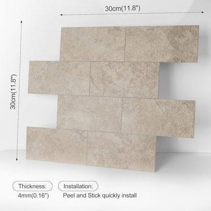 10 Sheet Stone Beige Peel and Stick Backsplash, 11.8'’x 11.8'' Luxury Ceramic Look Self Stick Subway Tiles, Waterproof Peel and Stick Wall Tiles for Kitchen and Bathrrom - color: Stone Beige