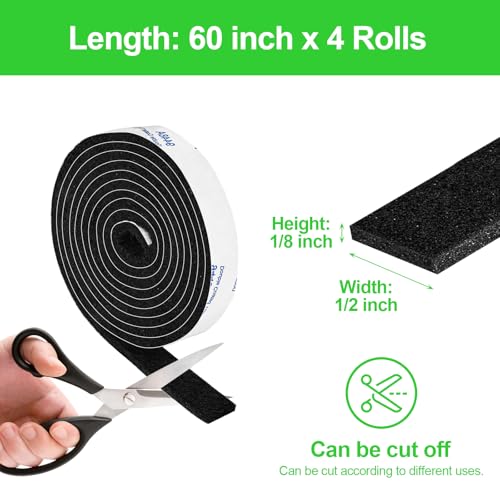 Felt Strips with Adhesive Backing, Adhesive Felt Strips, 4 Felt Rolls Pack 1/2x 60 Inches, Black Felt Tape with Adhesive Backing - size: 4 Rolls 1/2x60 inch
