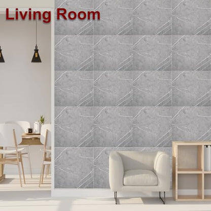 HARFINGTON 15pcs Peel and Stick Marble Tiles, Waterproof Wall Panel Backsplash, 12"x12" PVC Peel and Stick Shower Tiles for Bathroom, Kitchen, Living, Thunder Grey Design - style: Thunder Grey