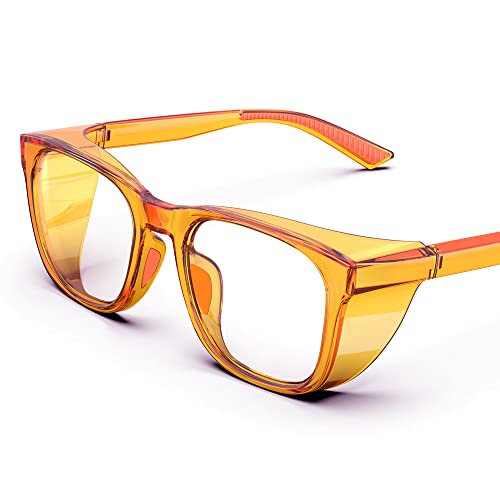 DILANCO Clear Safety Glasses Goggles With Side Shields for Women Men,Fog & Scratch-Resistant Complete UV Protection Eyewear - color: Orange