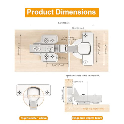 2-Pack Frameless Soft Close 40mm Cup Inset Cabinet Hinges - size: Inset