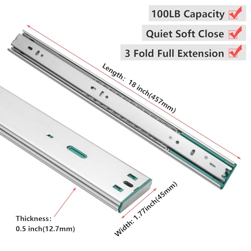 homdiy 10 Pairs Soft Close Drawer Slides 18 Inch Heavy Duty Side Mount Rail - color: Silver, size: 18 Inch