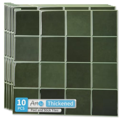 Art3d Grid Design Peel and Stick Backsplash, 10-Pack, 12 x 12 in, Green - color: Green