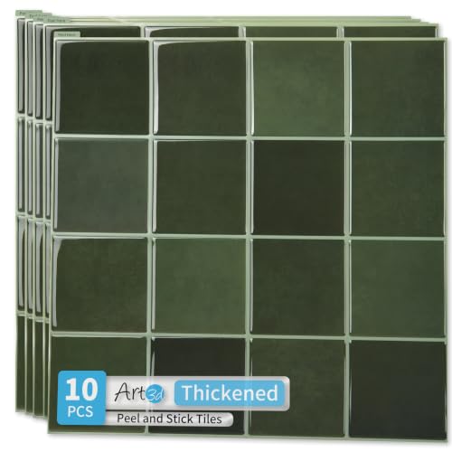 Art3d Grid Design Peel and Stick Backsplash, 10-Pack, 12 x 12 in, Green - color: Green