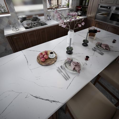 White Marble Contact Paper Textured White Granite Wallpaper Peel Stick Countertop Contact Paper Removable Waterproof Adhesive Paper Thick Glossy Marble Wall Paper Roll Kitchen Table Vinyl Wrap 24x78in - color: White, size: 24" x 78"