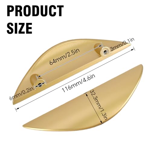 Primst 4 Pack Brushed Gold Cabinet Pulls, 2-1/2in Hole Centers Kitchen Cabinet Handles, Matte Gold Half Moon Cupboard Hardware for Kitchen Drawers, Dresser, Bathroom Vanity - color: Gold, size: M-4PCS