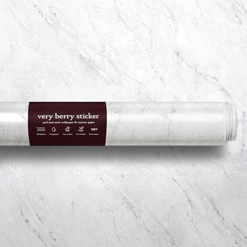 Very Berry Sticker Marble Contact Paper (White, 39" x 118", 1 Pack) - color: White, size: 39" x 118"