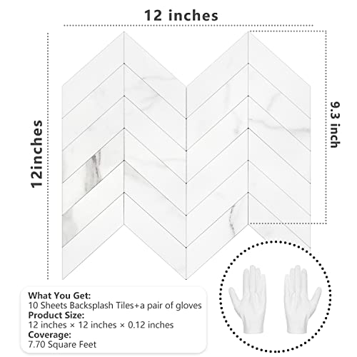 STICKGOO Herringbone Tile Peel and Stick Backsplash for Kitchen&Bathroom - color: White Marble