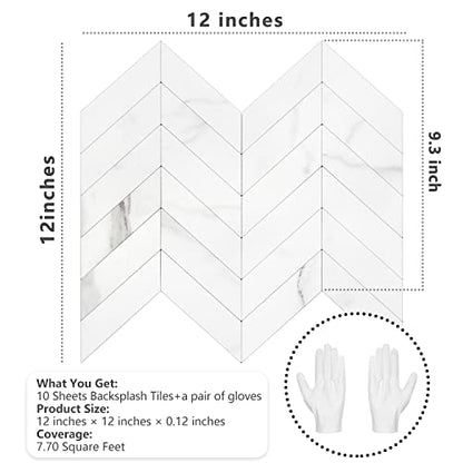 STICKGOO Herringbone Tile Peel and Stick Backsplash for Kitchen&Bathroom - color: White Marble