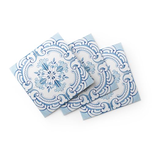30 Pack, 4x4 Inch Classic Portuguese Azulejo Tile Decals, Blue and White Peel and Stick Vinyl for Backsplash, Stairs & Furniture (Light Blue) - color: Light Blue