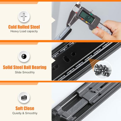 HBL'2 Pairs Soft Close Drawer Slides 12 inch,Full Extension,200Lbs Load