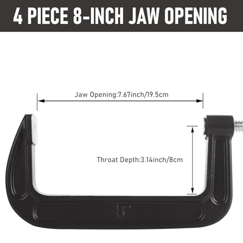 4Pcs 8 Inch C Clamp Heavy Duty C-Clamps Quality Iron C-Clamps Industrial Strength C Clamp Set for Woodworking Welding Building Metal Workpiece