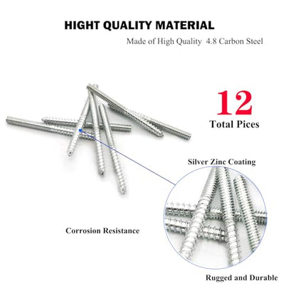 12 Pack 1/4-20 x 3 Inch Silver Hanger Bolts 1/4-20" Double Headed Bolts 1/4 Wood Dowel Screw Self-Tapping Screw Hanger Bolts for Furniture Screws Double Screw Threaded Rods Bolt 75mm Length - size: Silver 1/4-20"x3"-12PCS
