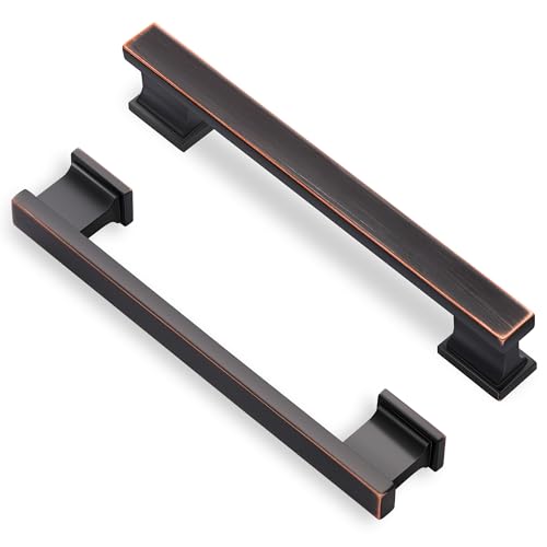 Lardmon 10 Pack 5 Inch(128mm) Hole Center Oil Rubbed Bronze Kitchen Cabinet Handles Modern Cabinet Pulls Kitchen Cabinet Hardware Solid Drawer Pulls Handles for Dresser, Total Length 6.06 Inch - color: Oil Rubbed Bronze, size: 5 Inch Hole Center