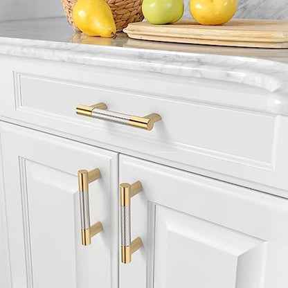 Amerdeco 10 Pack Brushed Nickel and Gold Knurled Cabinet Pulls 3" - color: Nickel Gold, size: 3" hole center